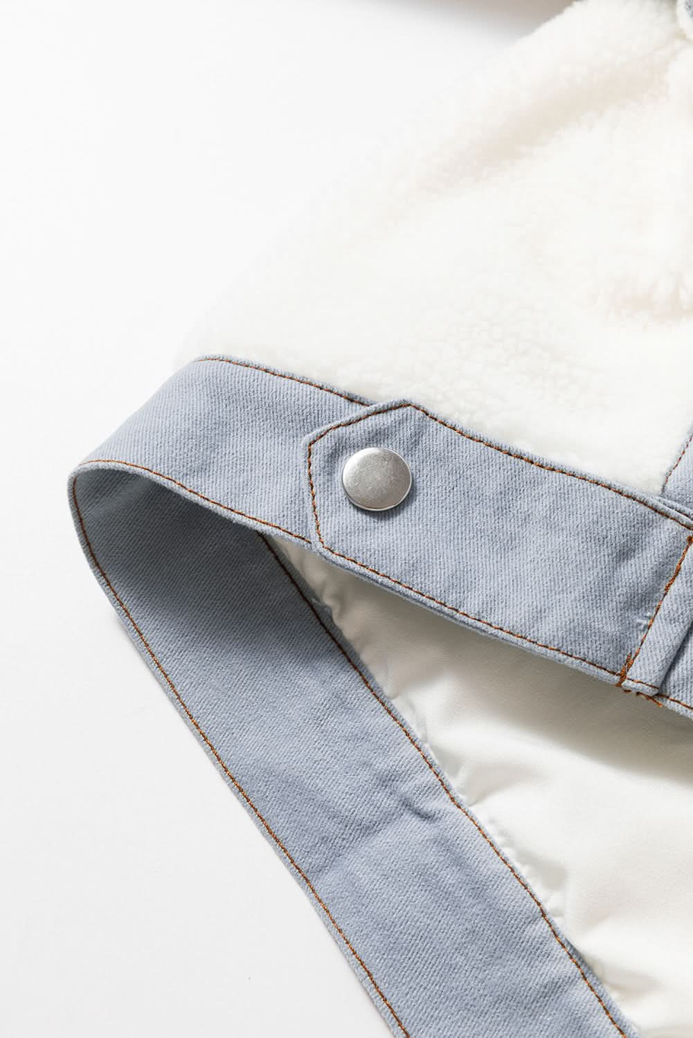 Chic white sherpa jacket with contrast trim - Love Salve